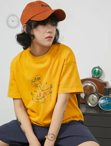 Loose retro hand-painted manga print round neck short-sleeved T-shirt female summer