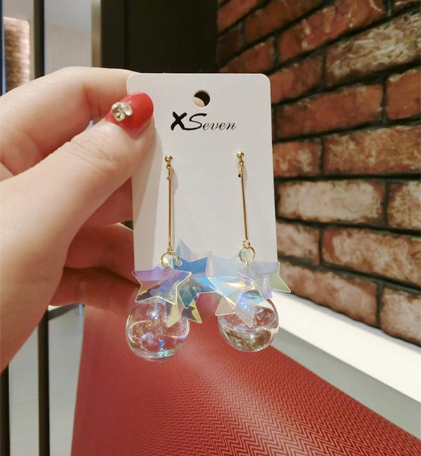 Five-pointed star shiny glass ball earrings