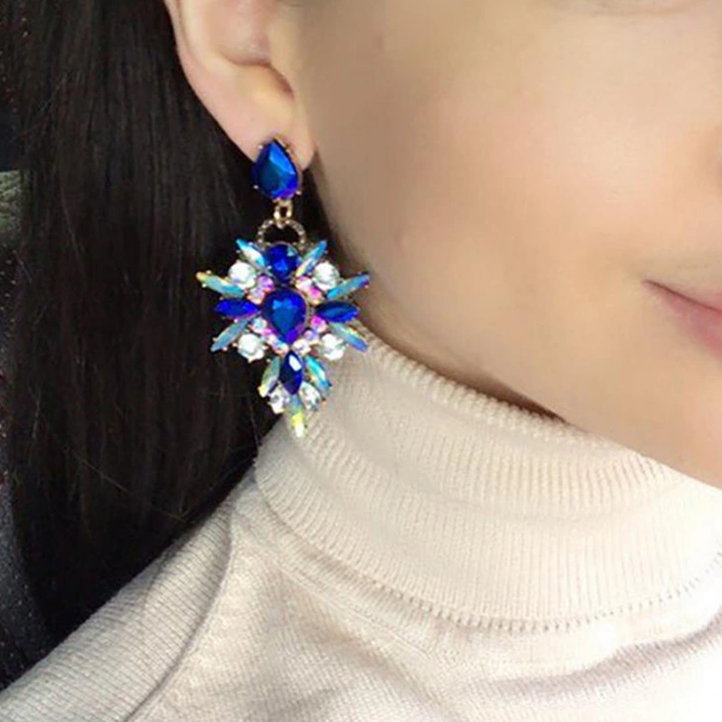 Multicolor crystal geometric drop earrings