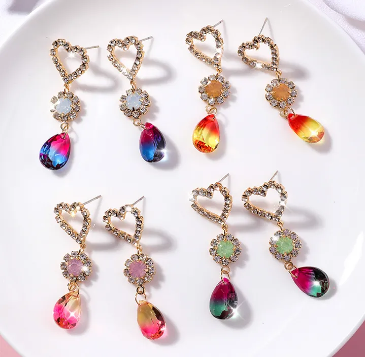 925 Silver Needle Girl Heart Gradient Drilling Water Drops Heart Scrub Earrings Simple Cute Heart Earrings