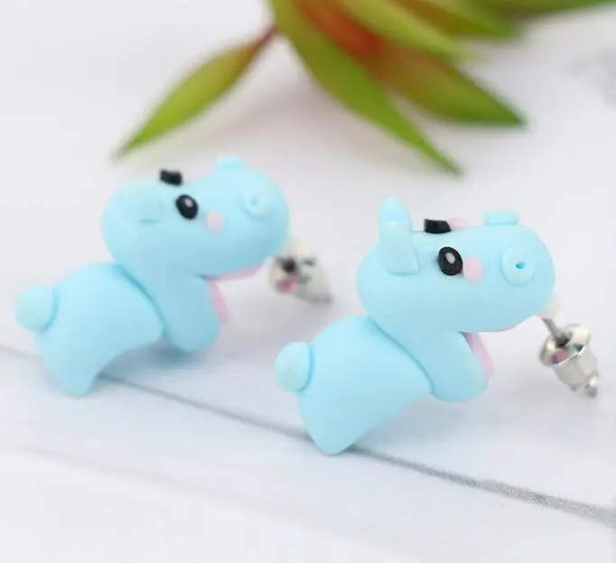 Handmade Soft Ceramic Three-dimensional Animal Earrings