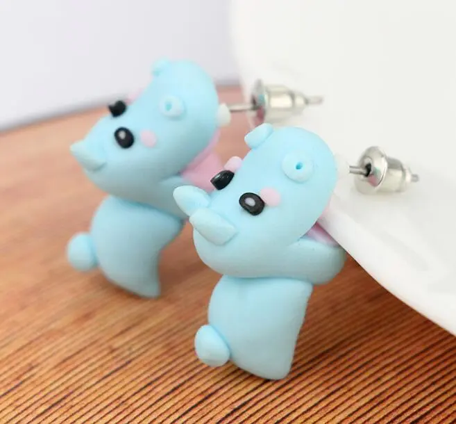 Handmade Soft Ceramic Three-dimensional Animal Earrings