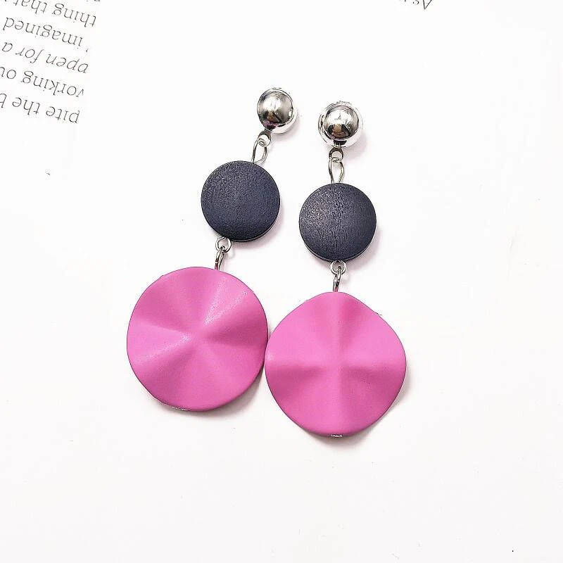 Simple wave earrings fashion geometric retro wooden round earrings