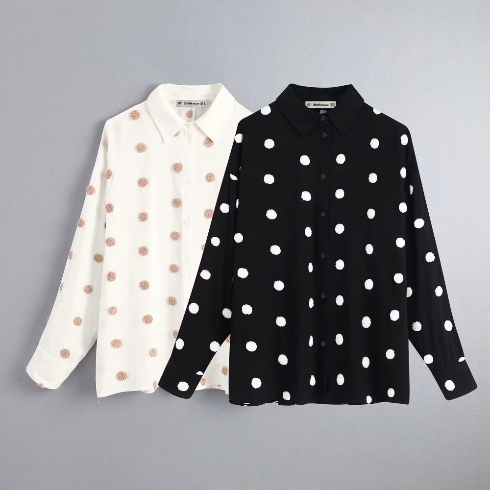 Embroidered Polka Dot Loose Shirt