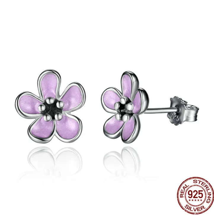 Sterling Silver Cherry Blossom Stud Earrings