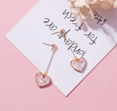 925 silver needle sequin love earrings sweet zircon heart long earrings earrings female