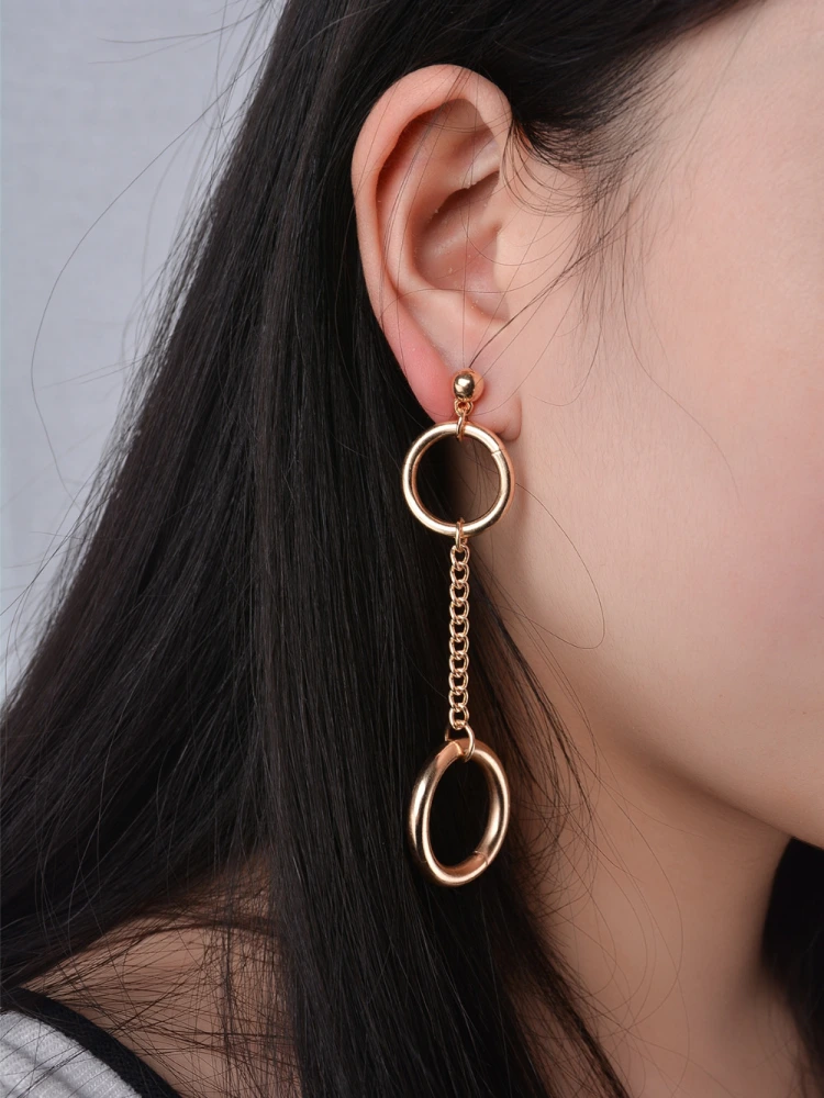 Vintage Bohemia Double Round Dangle Drop Earrings Two Colors Alloy Link Chain Ears Jewelry for Women