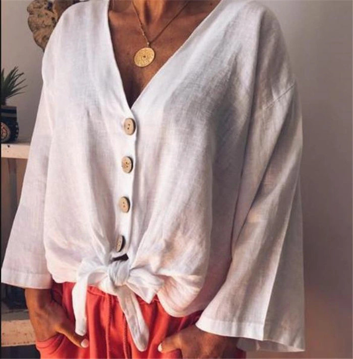 V-neck button ladies shirt