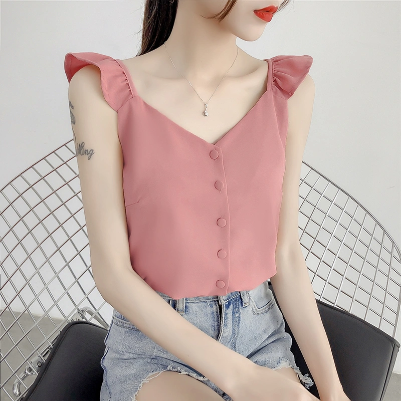 Chic retro clavicle top with chic style in summer