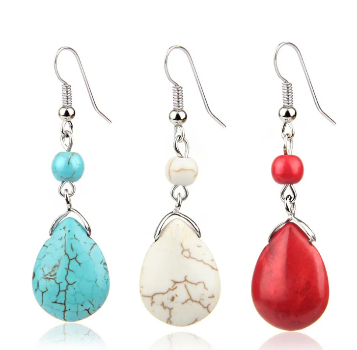 Ethnic retro simple drop water turquoise earrings hot featured texture stone earrings earrings cheap earrings