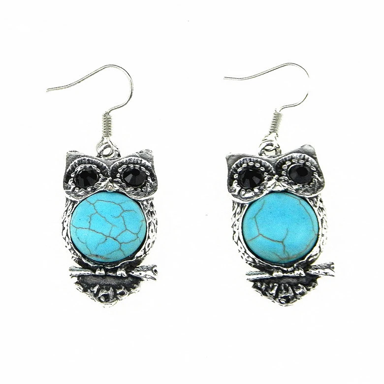 Ethnic Vintage Natural Stone Owl Earrings