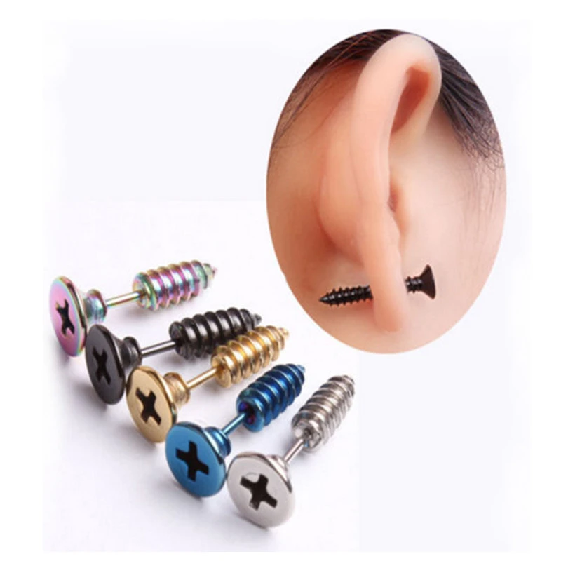 Titanium steel screw earrings