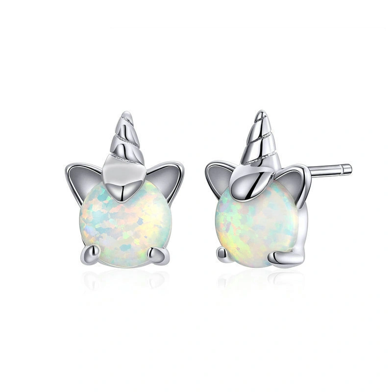 Opal unicorn s925 silver earrings