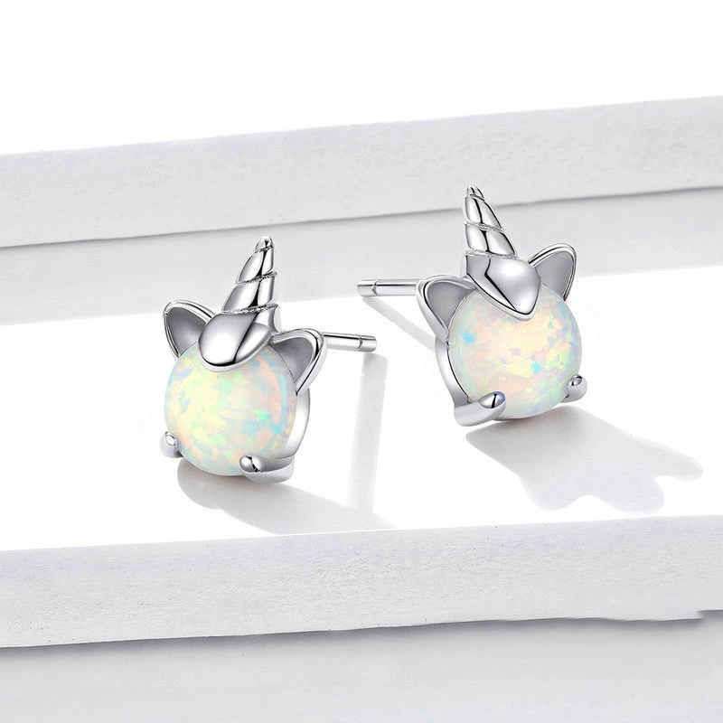 Opal unicorn s925 silver earrings