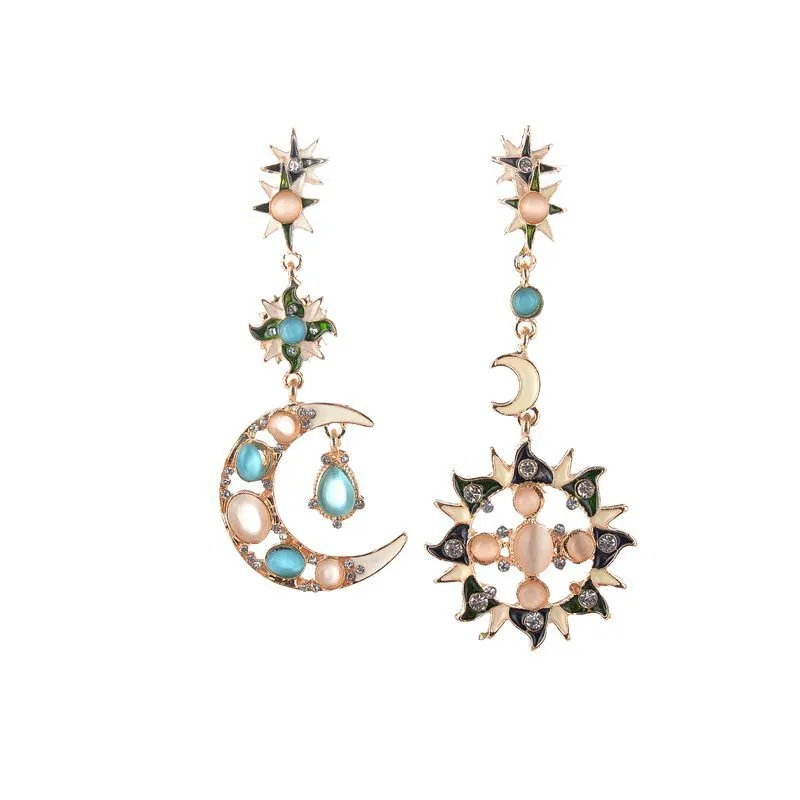 Sleek minimalist sun moon asymmetric earrings