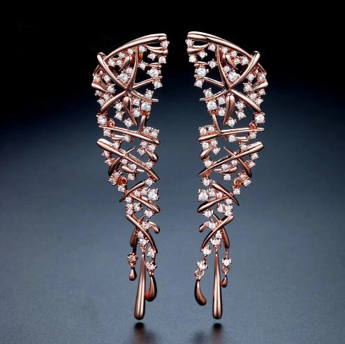 Hot Punk Style Statement Cross Drop Earrings For Women Rose Gold Color Wedding Party Jewelry Brincos Christmas Gift