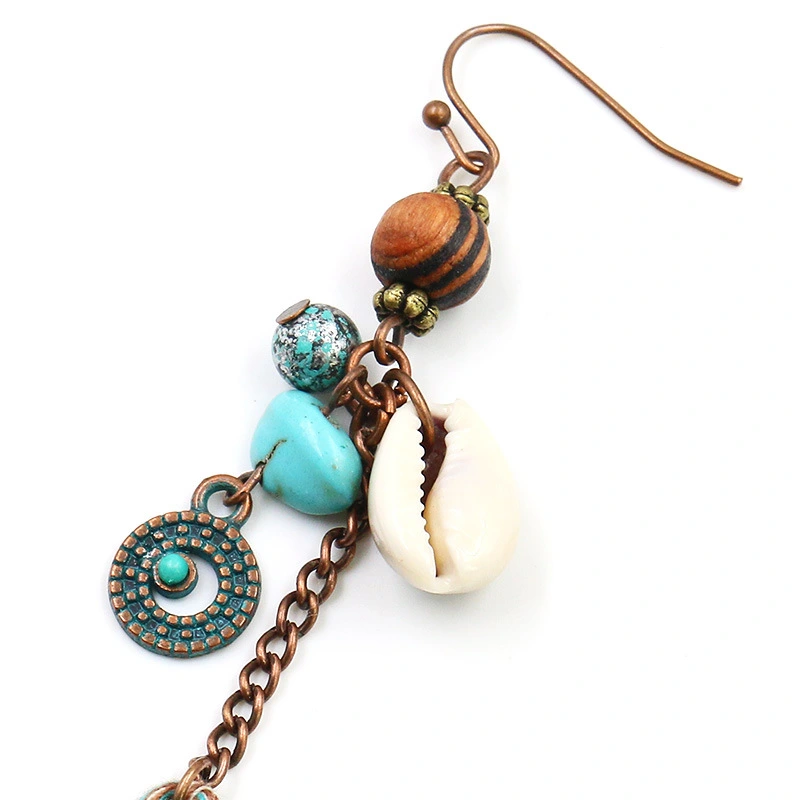 European and American long tassel jewelry wholesale original handmade earrings retro wooden beads shell ear line factory direct sales