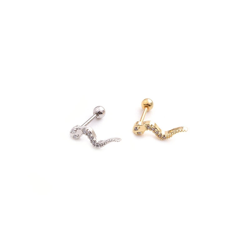 Creative Serpentine Thin Rod Stainless Steel Zircon Screw Earrings