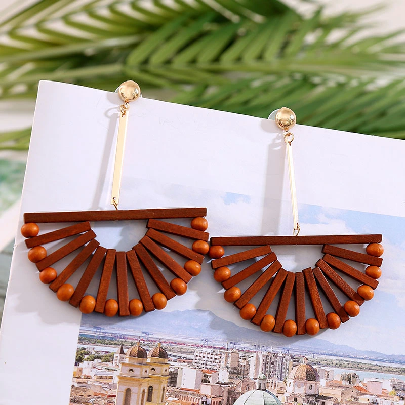 Handmade wooden beads geometric earrings