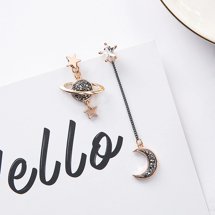 Fashion starry sky asymmetrical moon planet earrings