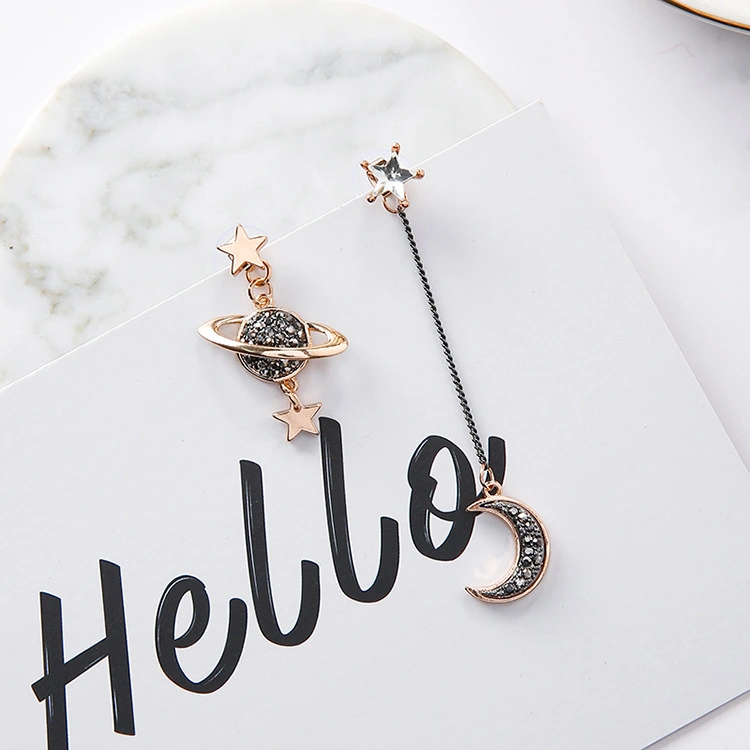 Fashion starry sky asymmetrical moon planet earrings
