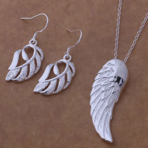 Silver Plated Set Korean Feather Earrings