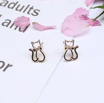 Simple and cute hollowed out kitten earrings mini girl wild fashion small animals