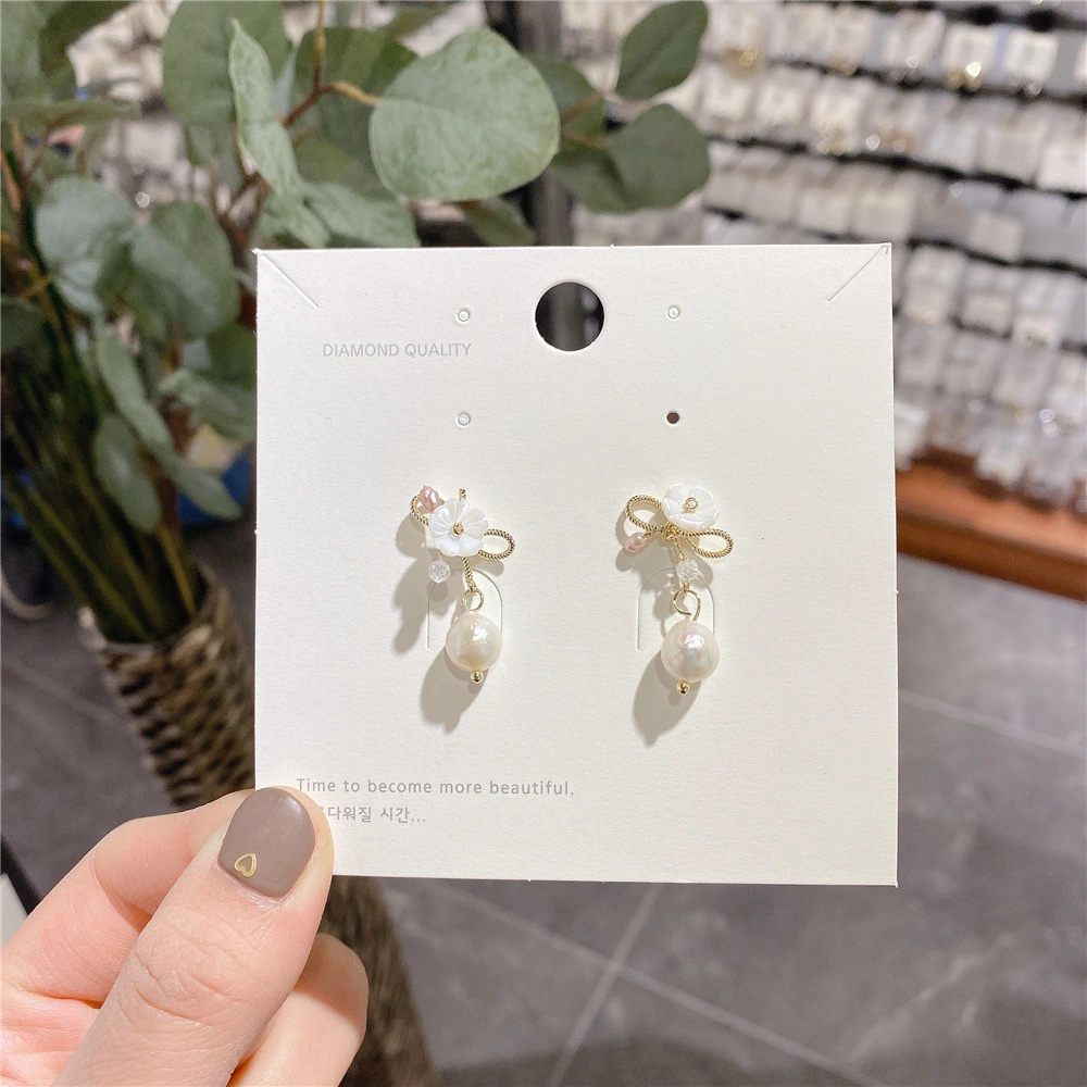 Silver Needle Plated Real Gold Pearl Temperament All-match Small and Exquisite Bow Flower Stud Earrings