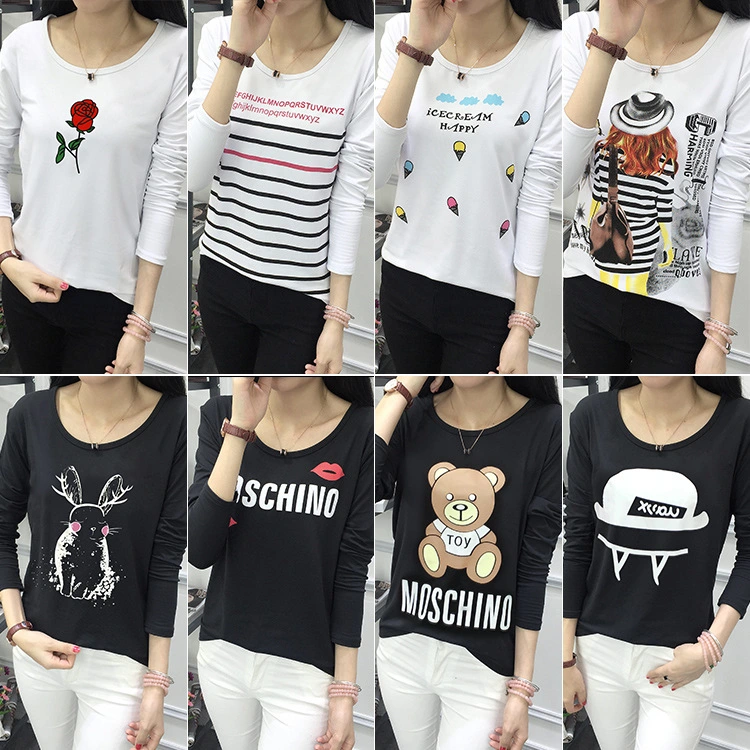 Shot 2021 Korean cartoonslim female autumn sweater printing all-match straight thin cashmere long sleeved T-shirt