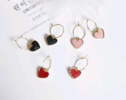 Jewelry new girl heart sweet cute imitation leather heart love heart-shaped pendant small ring earrings