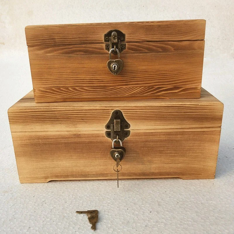 Wooden Rectangular Box Retro Lock-Shaped Box