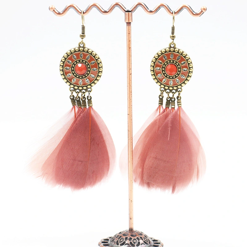European and American bohemian beach temperament earrings drip sun flower feather tassel earrings
