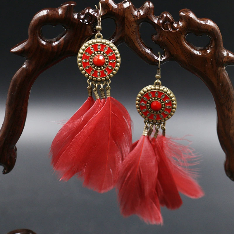 European and American bohemian beach temperament earrings drip sun flower feather tassel earrings