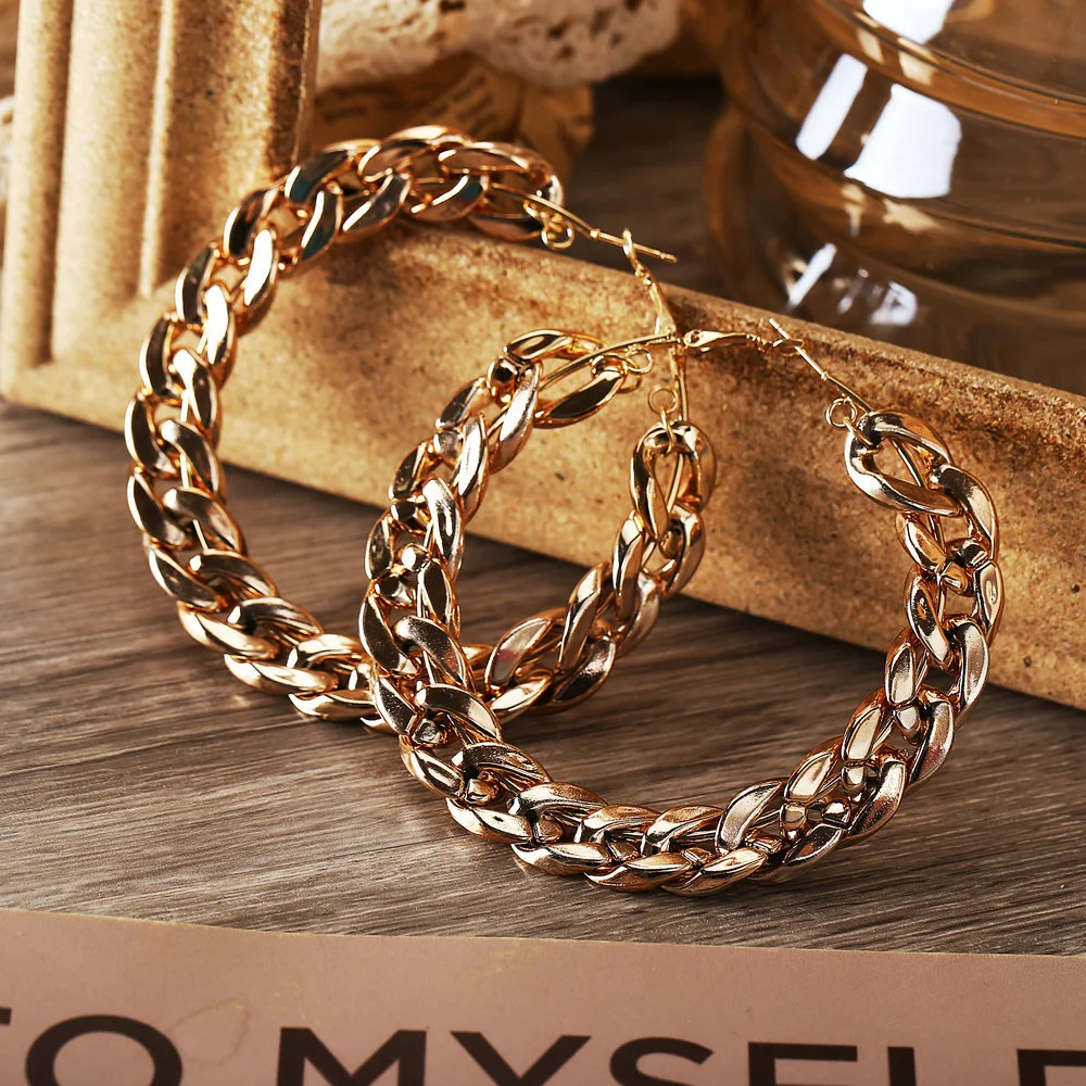 Creative Retro Simple Exaggerated Golden Alloy Earrings