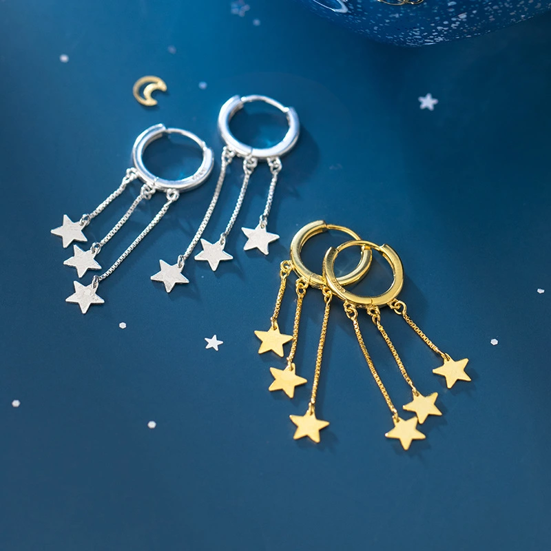 Fringed star pentagram earrings