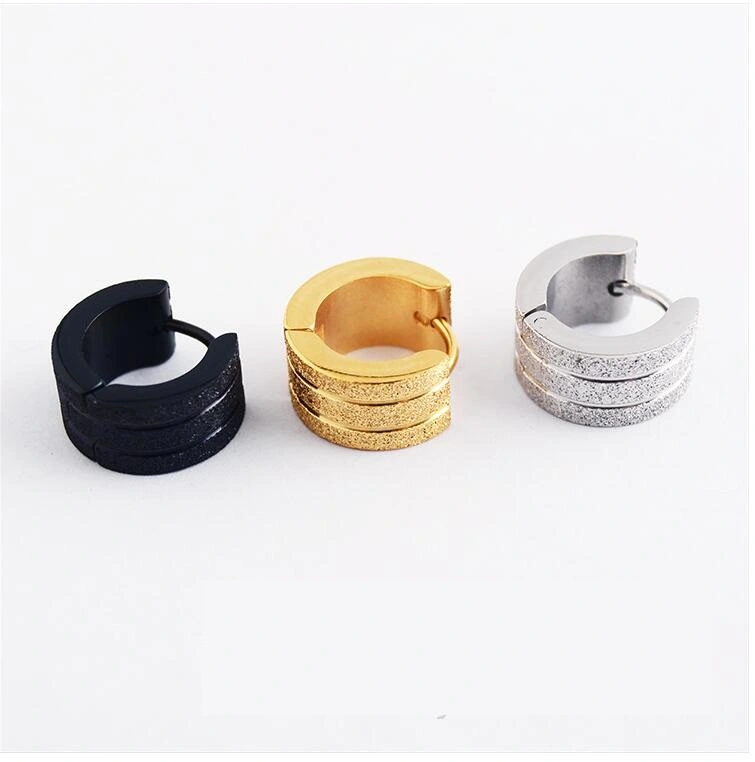 Stainless steel cutting line gold wide version earrings wholesale sandblasting sandblasting earrings titanium steel men and women earrings