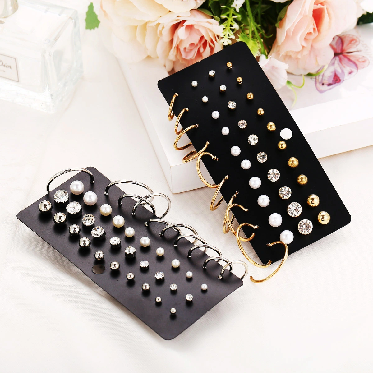 Pearl zircon earrings set