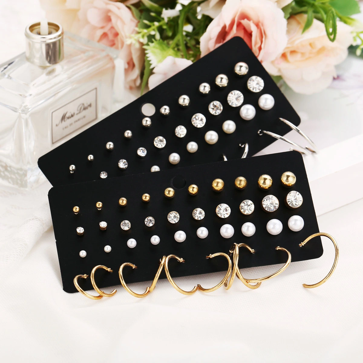 Pearl zircon earrings set