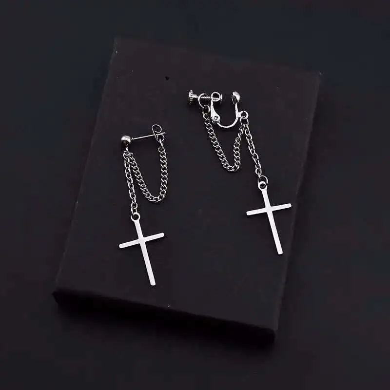 Cross chain tassel earrings in sterling silver