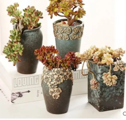 Succulent Flower Pot Ceramic Succulent Plants Stoneware Retro Unglazed Purple Clay Idea