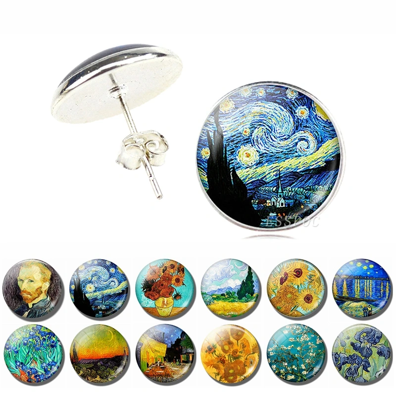 Van Gogh Landscape Oil Painting Art Stud Earrings