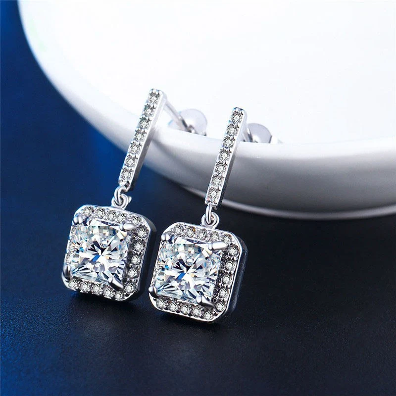 Top Quality Austrian Crystal Big Geomatric CZ Fashion Luxury Zircon Women Ear Stud Earrings Elegant Earring For Party