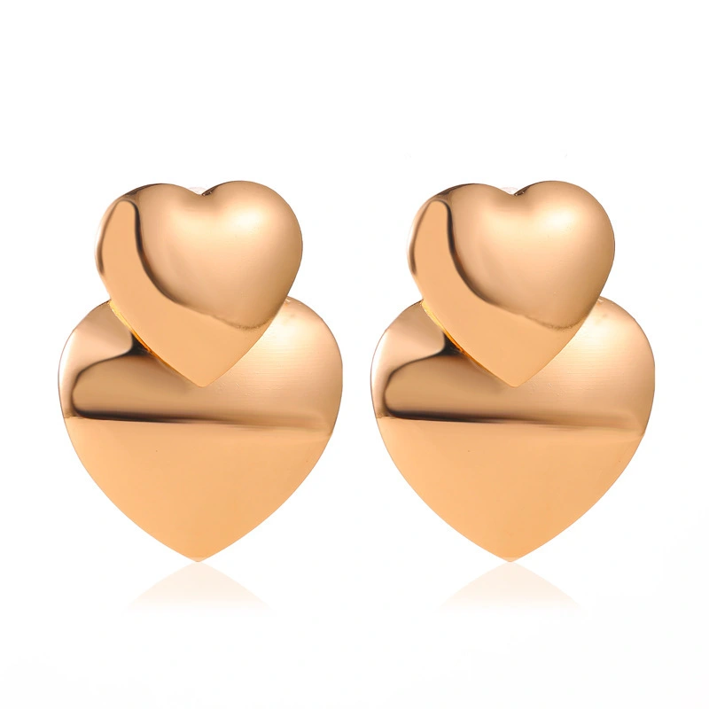 Temperament simple size love earrings Net red brushed metal heart earrings