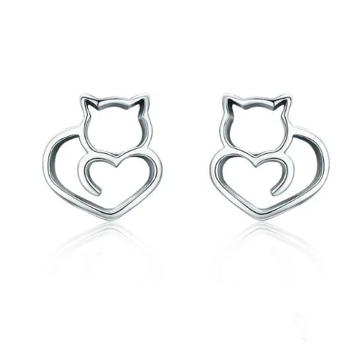 new simple silver cat earrings female s925 sterling silver hollow female earrings small animal silver