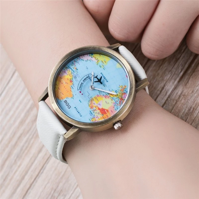 World Map Airplane Pattern Quartz Watch