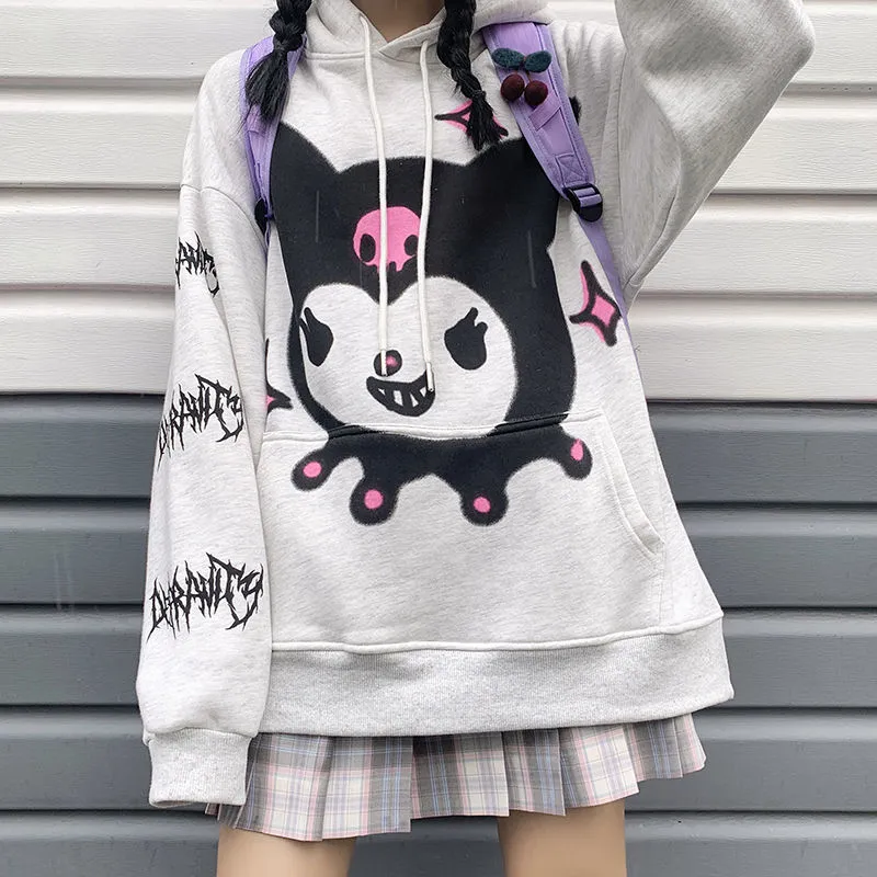 Winter New Loose Kuromi Anime Kuromi Plus Velvet Thick Coat