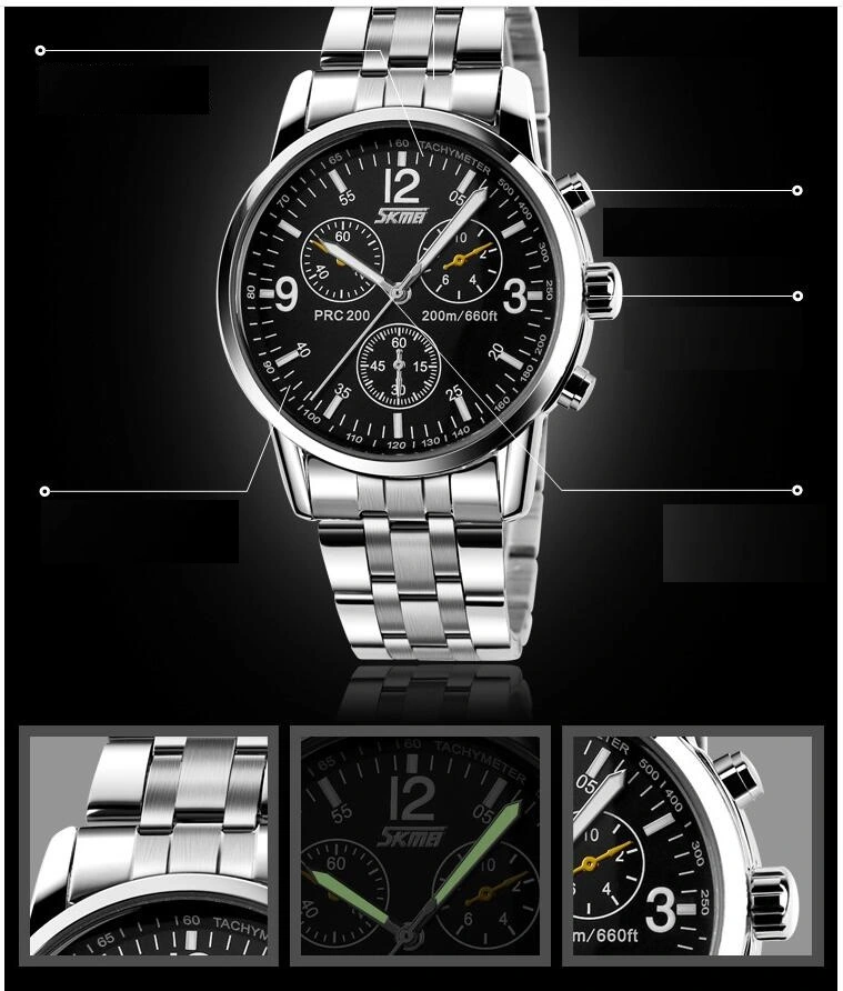 Three-eye decoration genuine hot men's fashion waterproof business watch classic steel belt