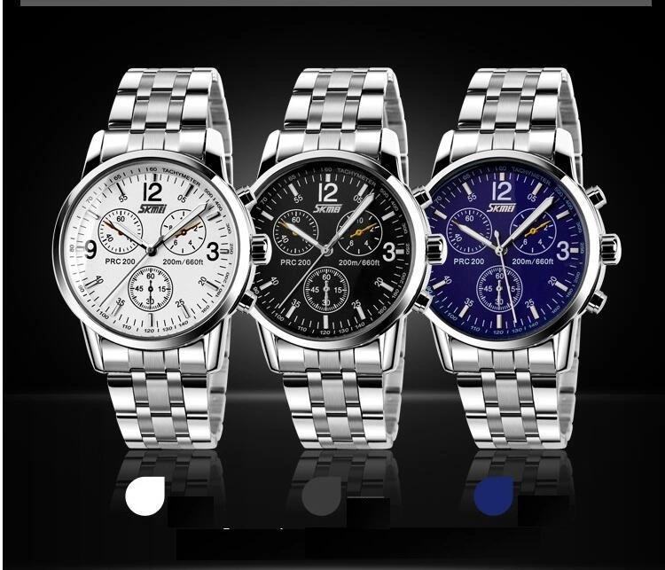 Three-eye decoration genuine hot men's fashion waterproof business watch classic steel belt