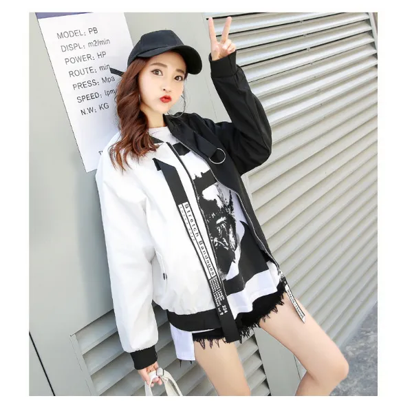 Student jacket short loose bf Harajuku color long sleeve baseball uniform jacket