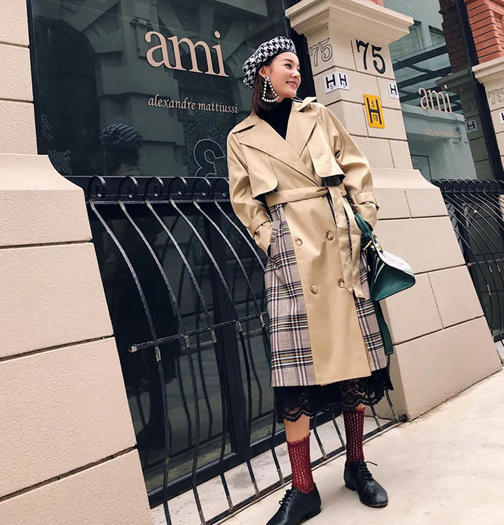 Fashion women comfortable warm patchwork coat new arrival high quality temperament vintage holiday outdoor trend lady trench